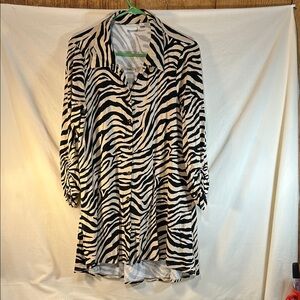 New Directions Zebra Print Button-Up Blouse